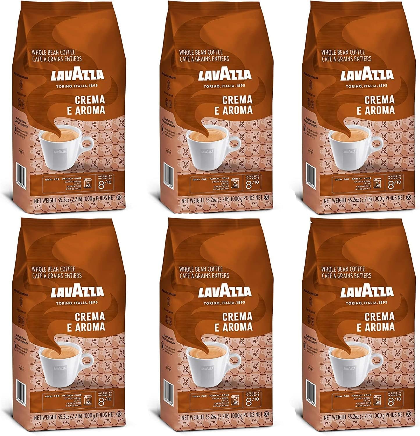Lavazza Crema E Aroma Coffee Beans 6 x 1000g (Pack of 6) [FREE- SUGAR SACHETS